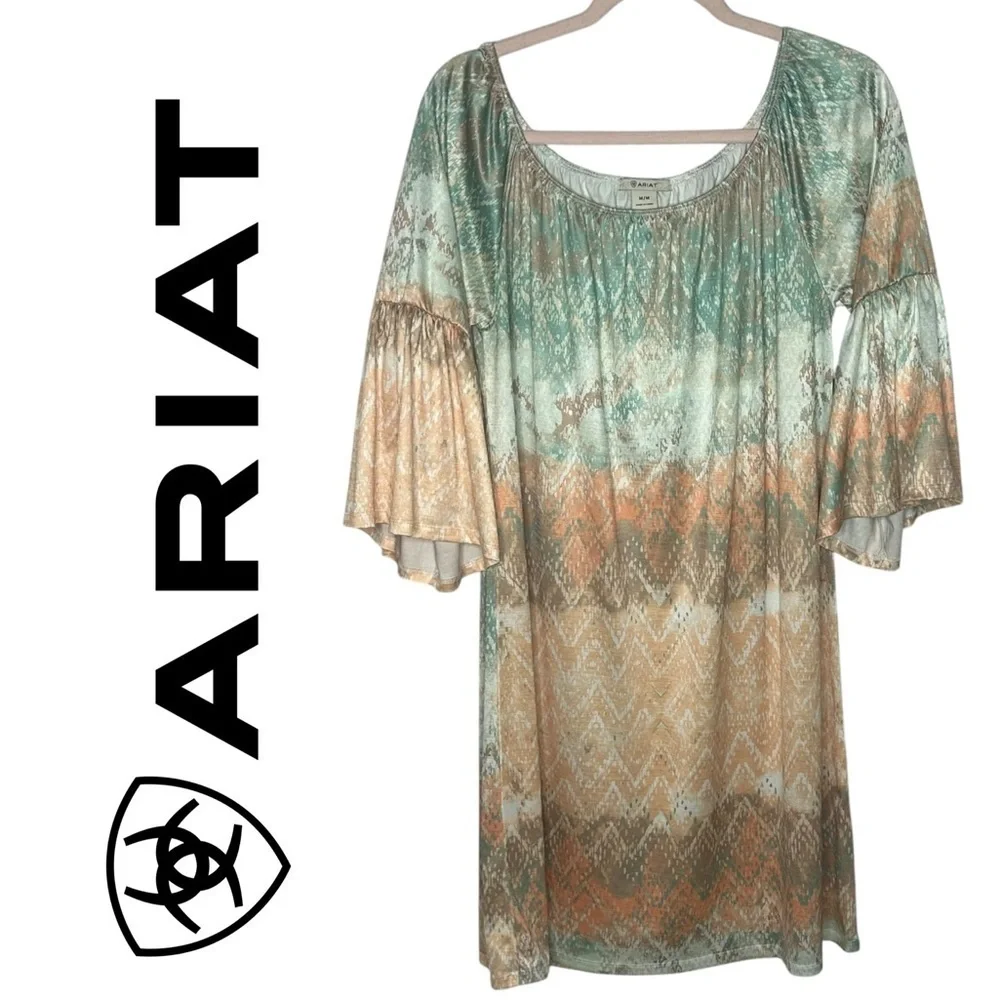 Ariat Bell Sleeve Southwestern Scoop Neck Shift Dress - Picture 4 of 12